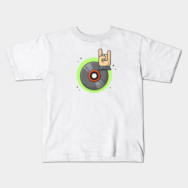 Vinyl Disk Music with Metal and Rock Hand Music Cartoon Vector Icon Illustration Kids T-Shirt by Catalyst Labs